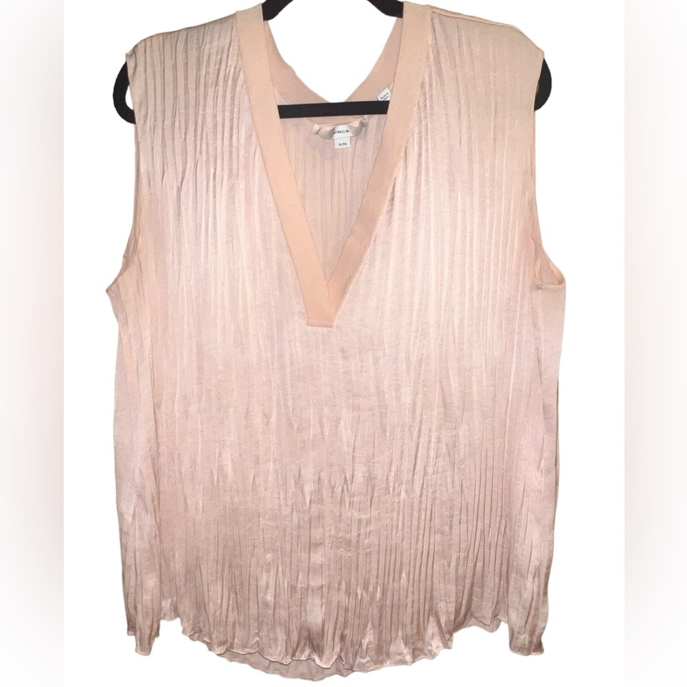{EUC Vince Crushed Sleeveless Double V-neck Blouse in French Rose Size XL}